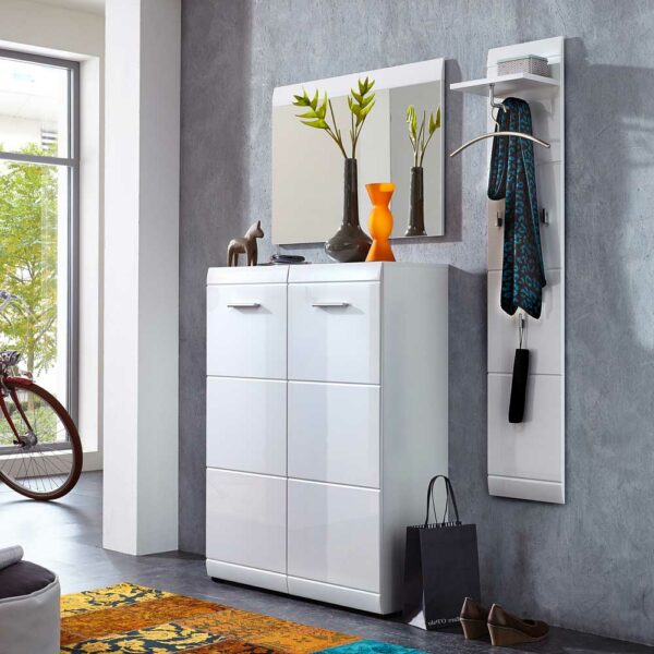 Möbel Exclusive Garderobenset in Hochglanz Weiß mit Schuhschrank (dreiteilig)