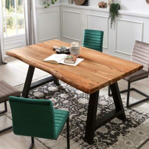 Möbel Exclusive Baumkanten Küchentisch aus Akazie Massivholz schwarzem Metallgestell