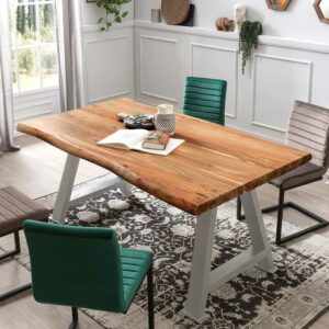 Möbel Exclusive Baumkanten Tisch aus Akazie Massivholz silberfarbenem Metallgestell