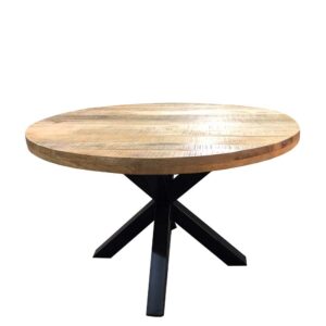 Möbel Exclusive Runder Küchentisch aus Mangobaum Massivholz 4-Fußgestell aus schwarzem Metall