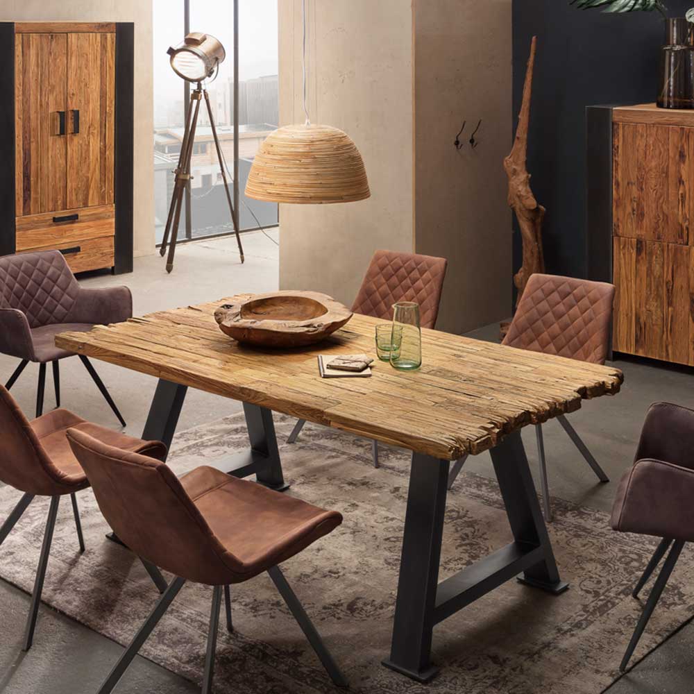 Möbel Exclusive Küchentisch aus Teak Recylingholz 4-Fußgestell aus Metall