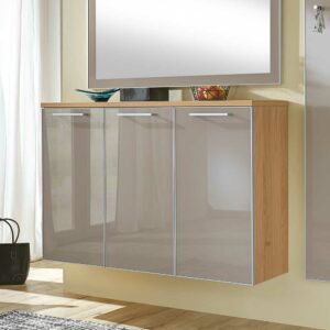 Homedreams Hängeschuhschrank in Taupe Eiche furniert Glas beschichtet