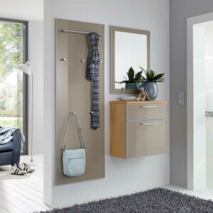 Homedreams Garderobenmöbel in Taupe Glas beschichtet Eiche Bianco furniert (dreiteilig)