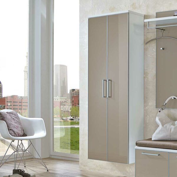 Homedreams Schrank in Taupe Glas Weiß Garderobe