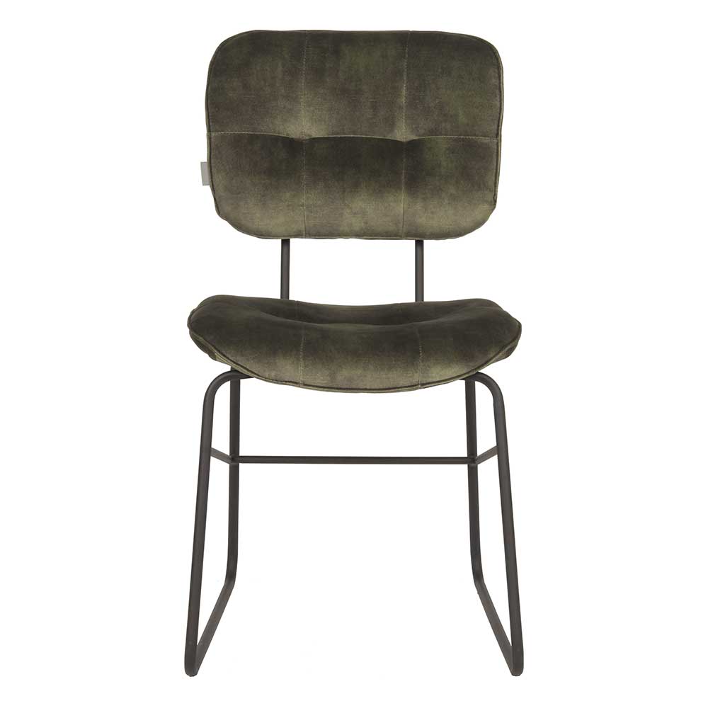 Möbel Exclusive Gepolsterter Esstisch Stuhl in Dunkelgrün und Schwarz Bügelgestell aus Metall (2er Set)