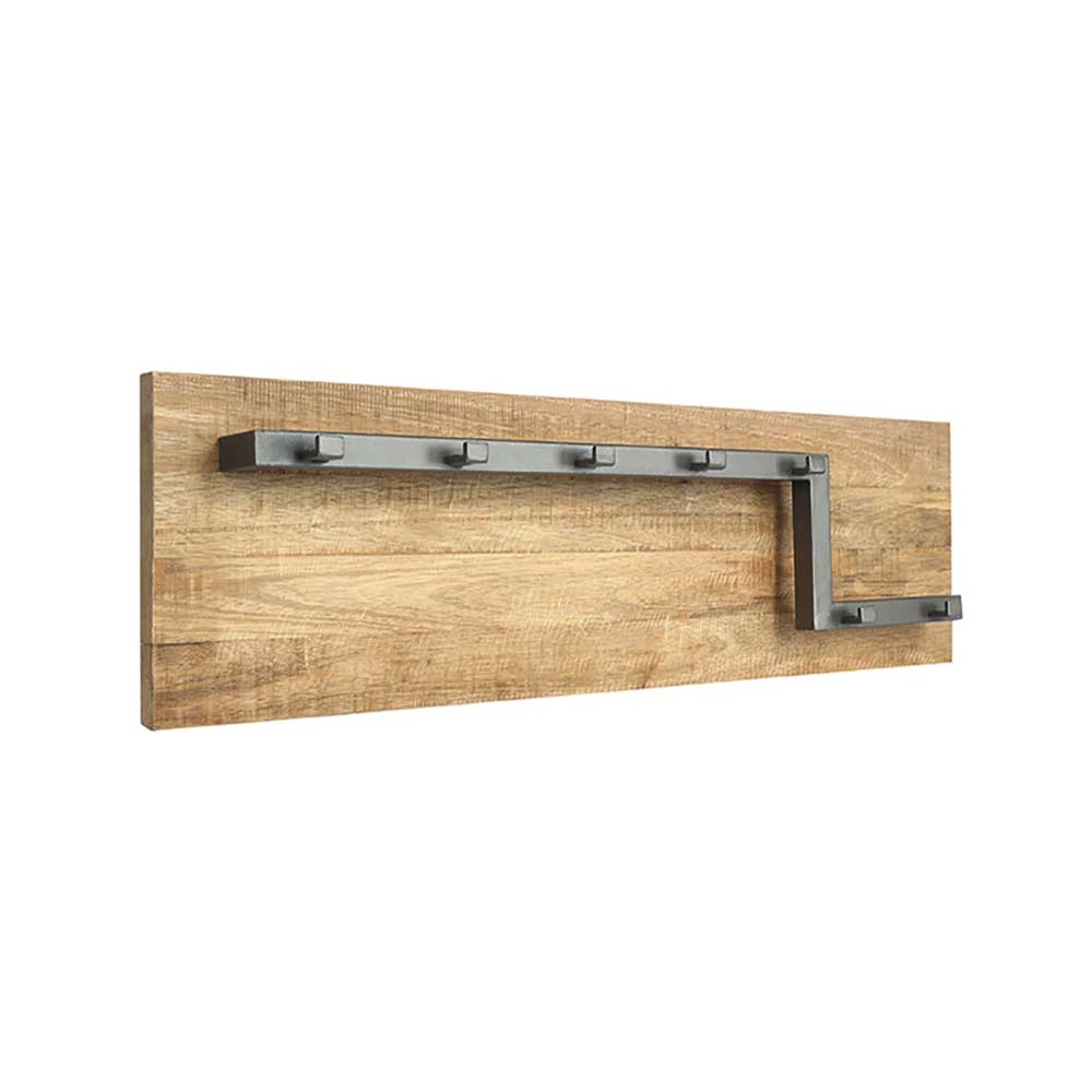 Möbel Exclusive Holzgarderobe in Mangobaumfarben und Schwarzgrau 7 Metall-Kleiderhaken