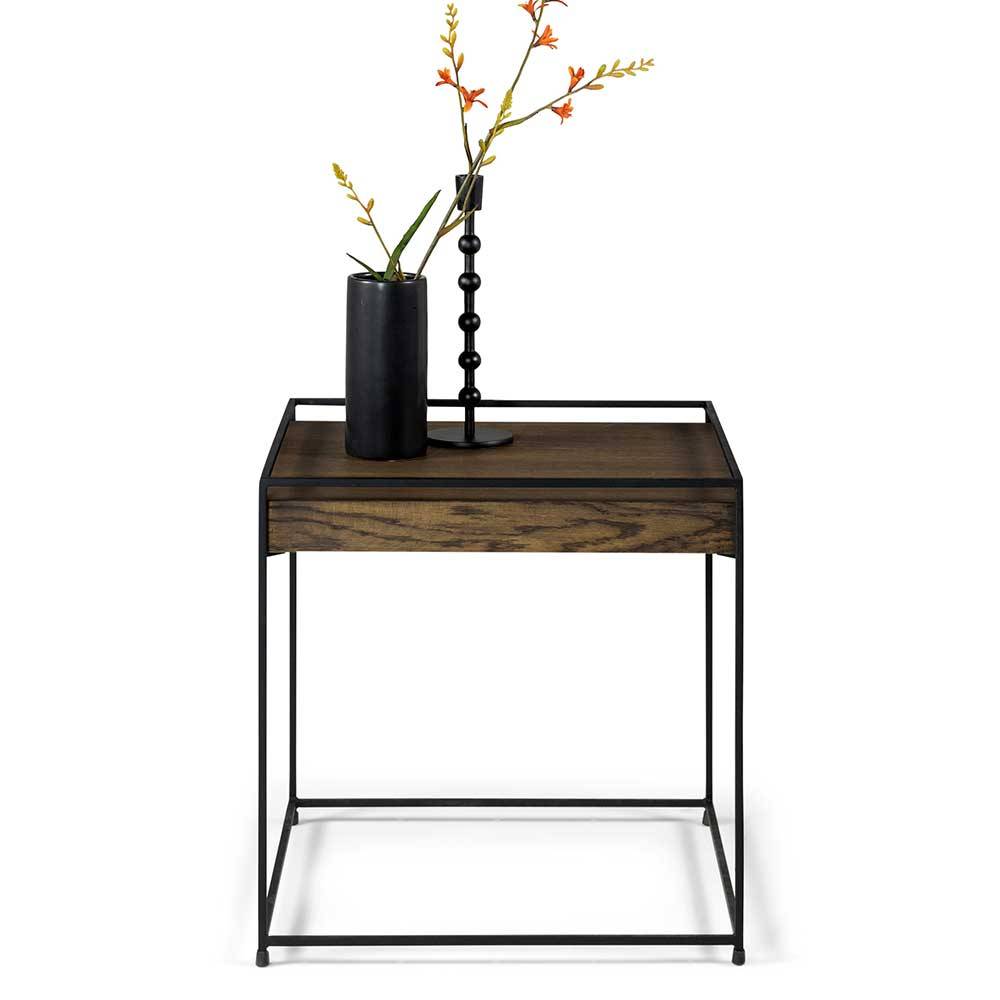 Möbel4Life Quadratischer Beistelltisch in Walnussfarben und Schwarz Eichenholz und Stahl