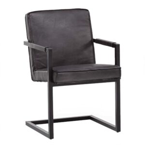 Massivio Freischwinger Stuhl aus Echtleder und Metall Armlehnen (2er Set)