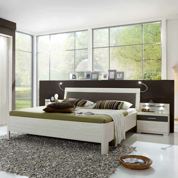 Franco Möbel Doppelbett in Lärche Weiß Grau Nachtkommoden (dreiteilig)