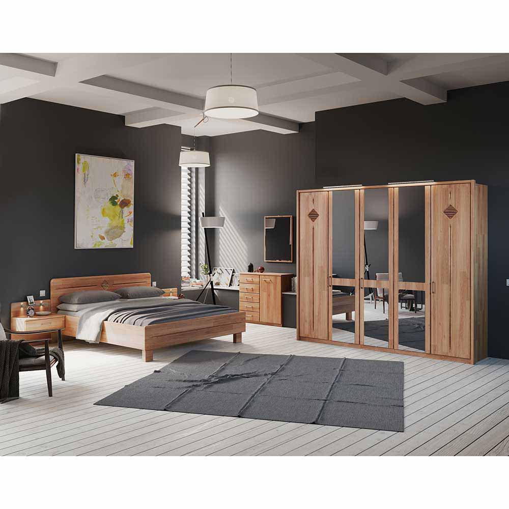 Franco Möbel Schlafzimmereinrichtung aus Erle 180x200 cm (sechsteilig)
