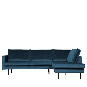 Basilicana Ecksofa in Blau Samt Retrostil