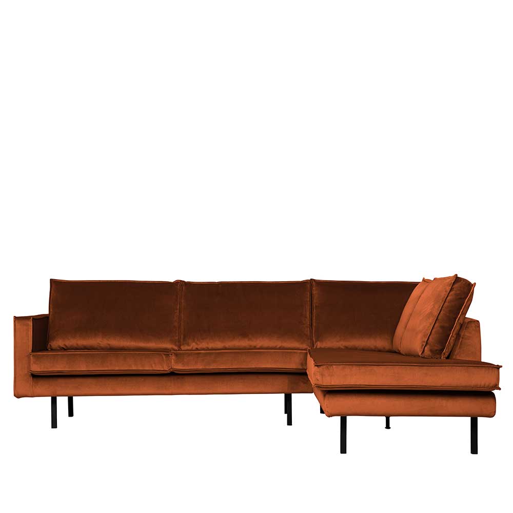 Basilicana Ecksofa in Rostfarben Samt Retro Design