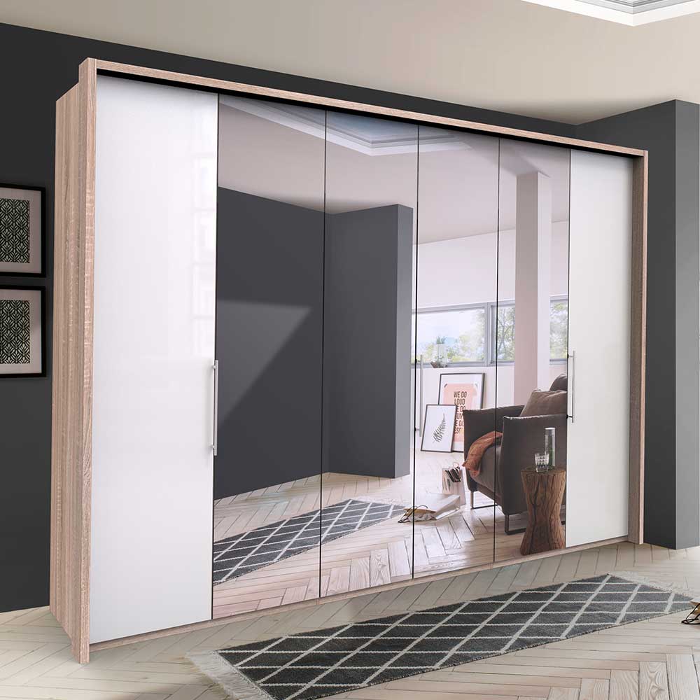 Franco Möbel Spiegel Kleiderschrank mit drei Falttüren modern
