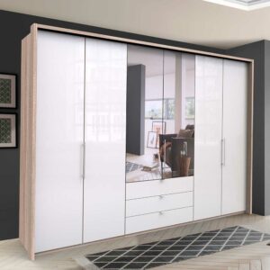 Franco Möbel Spiegel Schlafzimmerkleiderschrank mit Falttüren und Schubladen modern