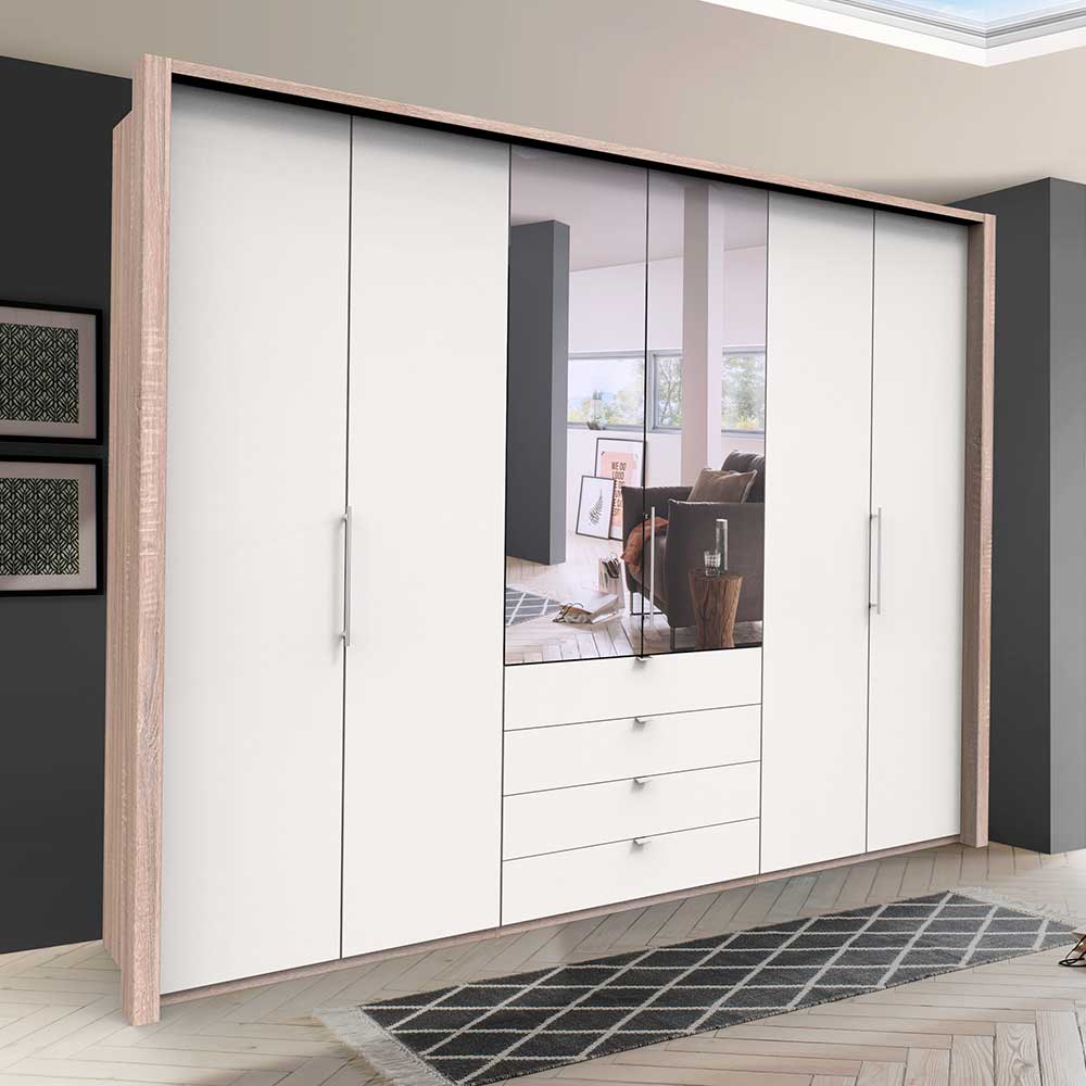 Franco Möbel Gleittüren Schlafzimmerschrank mit vier Schubladen und Spiegel modern