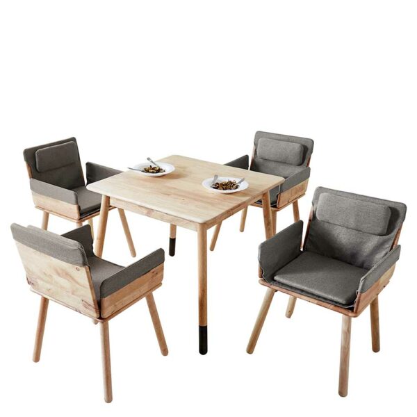 Möbel4Life Esszimmergarnitur aus Massivholz Armlehnenstühlen in Grau Webstoff (fünfteilig)