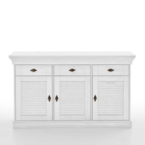 Life Meubles Landhaus Sideboard weiß mit drei Schubladen 144 cm breit