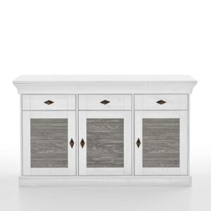 Life Meubles Landhaus Sideboard zweifarbig in Kiefer Grau und Weiß 85 cm hoch