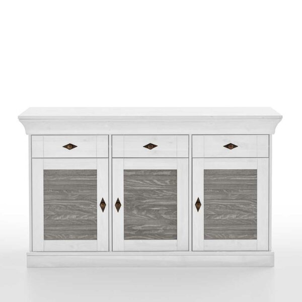 Life Meubles Landhaus Sideboard zweifarbig in Kiefer Grau und Weiß 85 cm hoch