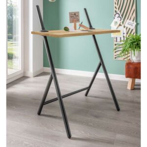 Möbel4Life Verstellbarer Schreibtisch aus Eiche Massivholz und Metall 100 cm breit