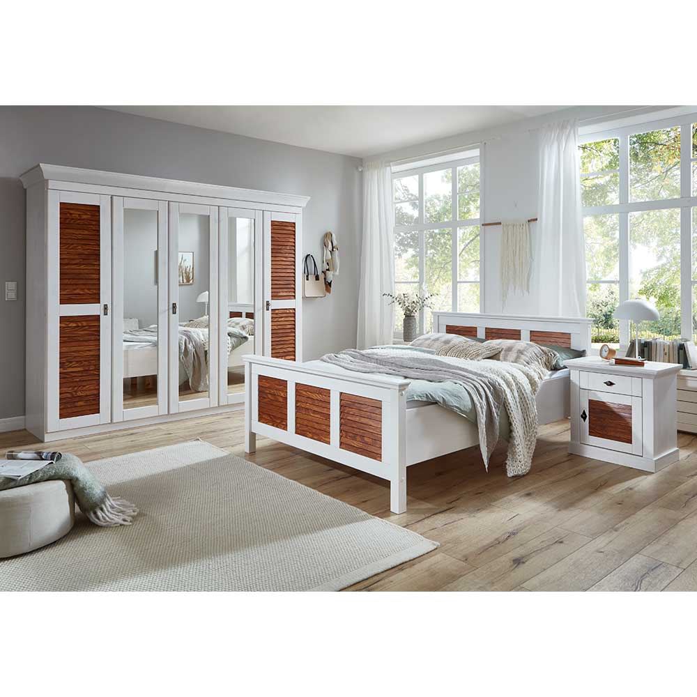 Life Meubles Schlafzimmer Komplett im Landhausstil Kiefer Bernsteinfarben und Weiß (vierteilig)