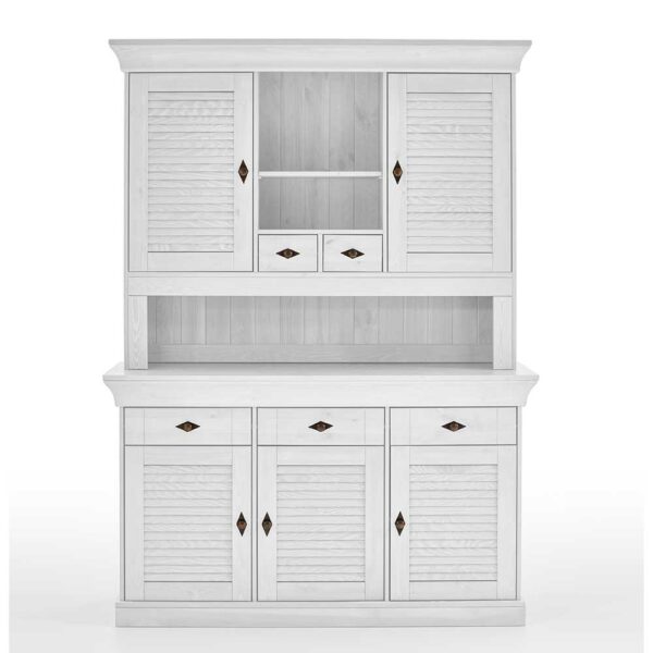 Life Meubles Weißes Landhaus Buffet mit fünf Schubladen und Türen 197 cm hoch