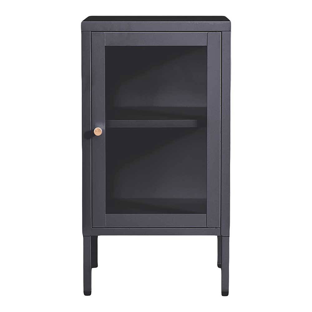 4Home Schmaler Metall Vitrinenschrank in Dunkelgrau 70 cm hoch