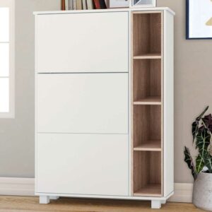 Möbel4Life Schuh Klappschrank in Weiß und Eiche Optik 95 cm breit