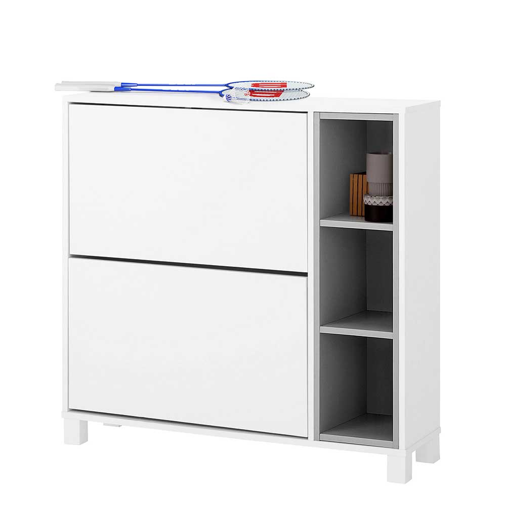 Möbel4Life Garderobenschuhschrank in Weiß und Grau 95 cm breit
