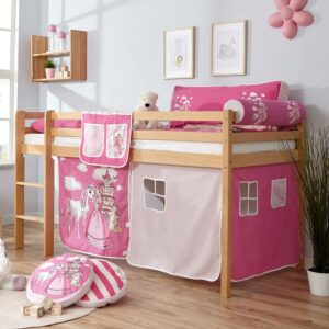 Massivio Kinderbett in Buchefarben Pink und Rosa 110 cm hoch