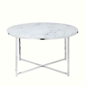 Rodario Design Couchtisch in Weiß und Chromfarben runder Tischplatte