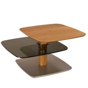 Rodario Sofa Tisch aus Parsolglas und Wildeiche Massivholz höhenverstellbar