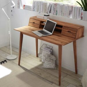 TopDesign Holz Schreibtisch aus Asteiche Massivholz Aufsatz