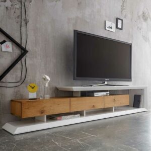 TopDesign Design TV Lowboard in Weiß Eiche furniert