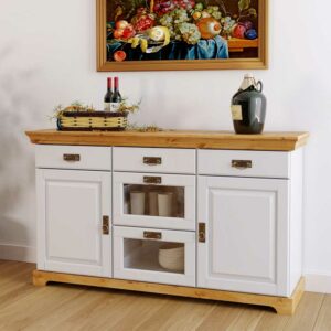 Massivio Landhausstil Sideboard in Weiß Kiefer Honigfarben