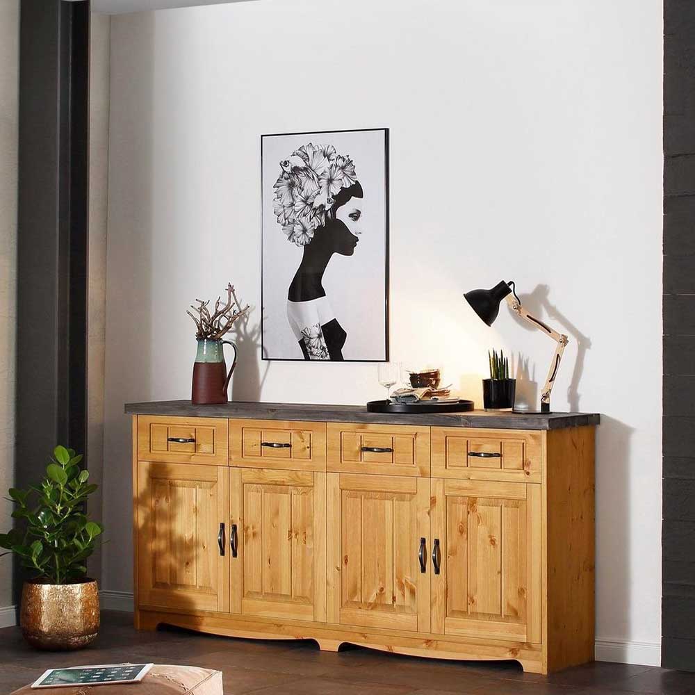 Massivio Country Stil Sideboard aus Kiefer Massivholz vier Schubladen