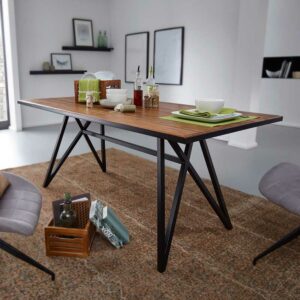 Möbel4Life Esszimmertisch aus Sheesham Massivholz und Edelstahl Loft Design