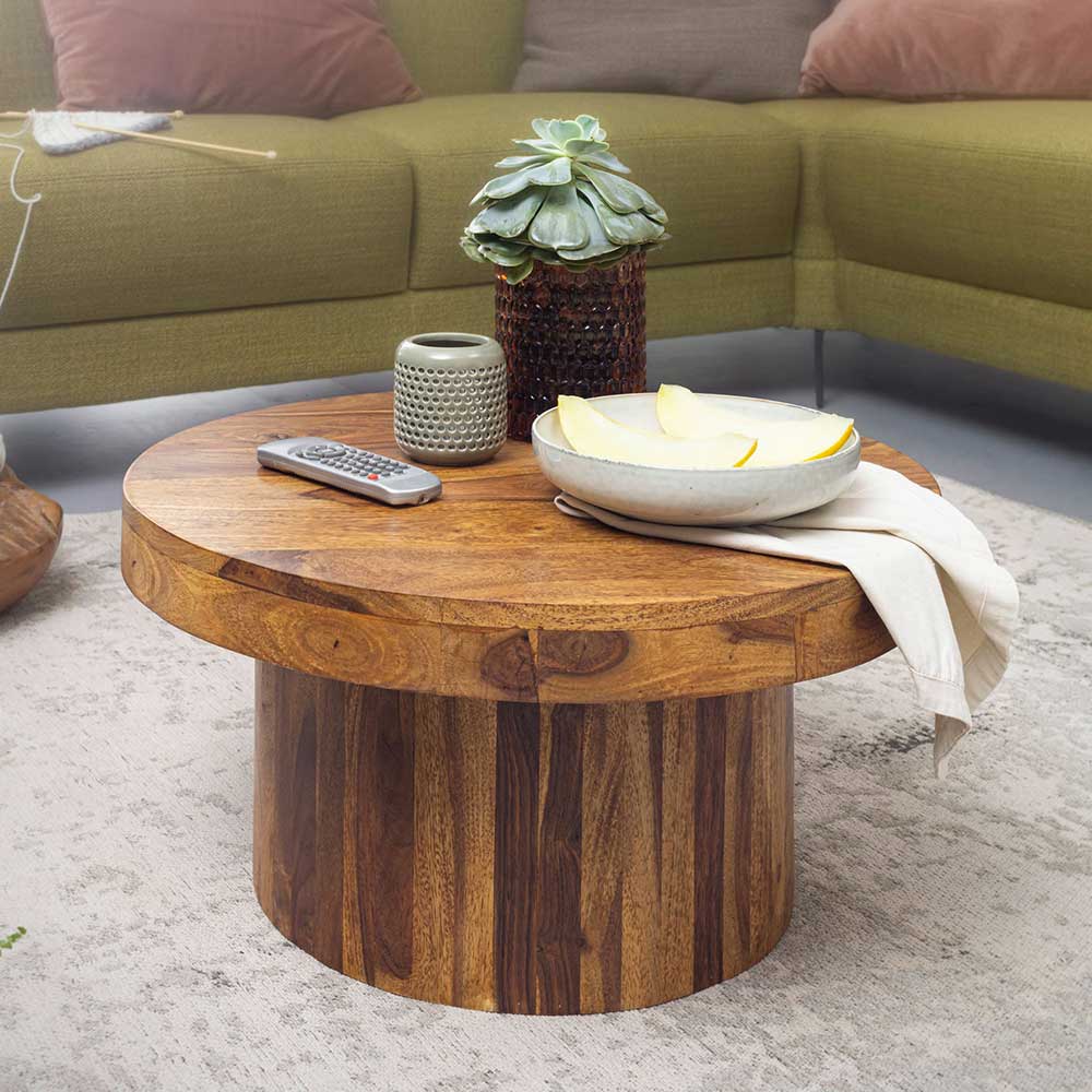 Möbel4Life Sofa Tisch aus Sheesham Massivholz rund