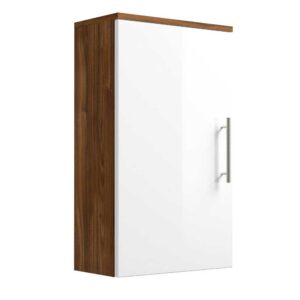 Möbel4Life Badezimmer Hängeschrank in Weiß Hochglanz Walnuss 40 cm breit