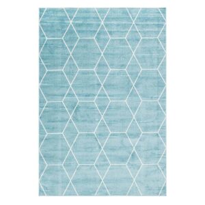 Doncosmo Skandi Stil Teppich in Hellblau und Cemefarben geometrischem Muster