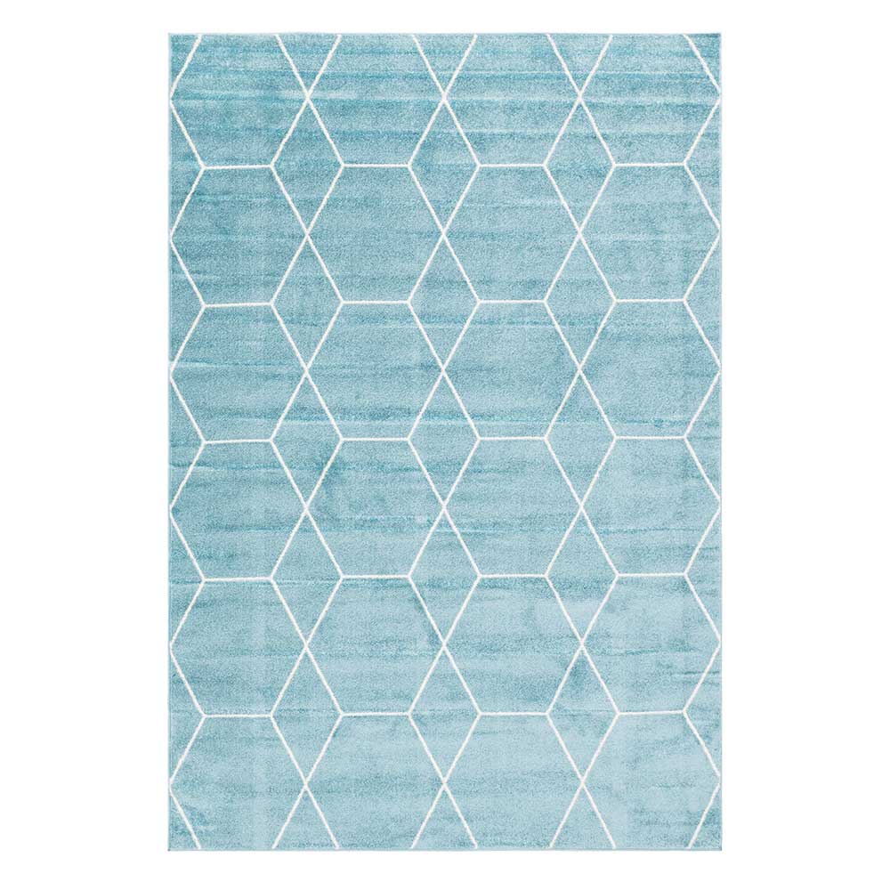 Doncosmo Skandi Stil Teppich in Hellblau und Cemefarben geometrischem Muster