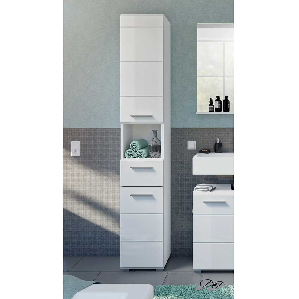 Möbel4Life Moderner Badezimmer Hochschrank in Weiß Hochglanz 30 cm breit