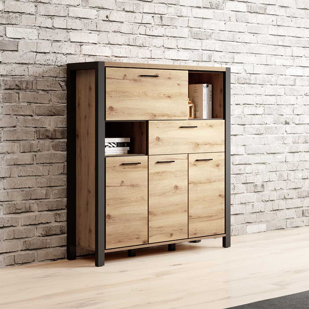 4Home Großes Esszimmer Highboard im Industry und Loft Stil 120 cm breit