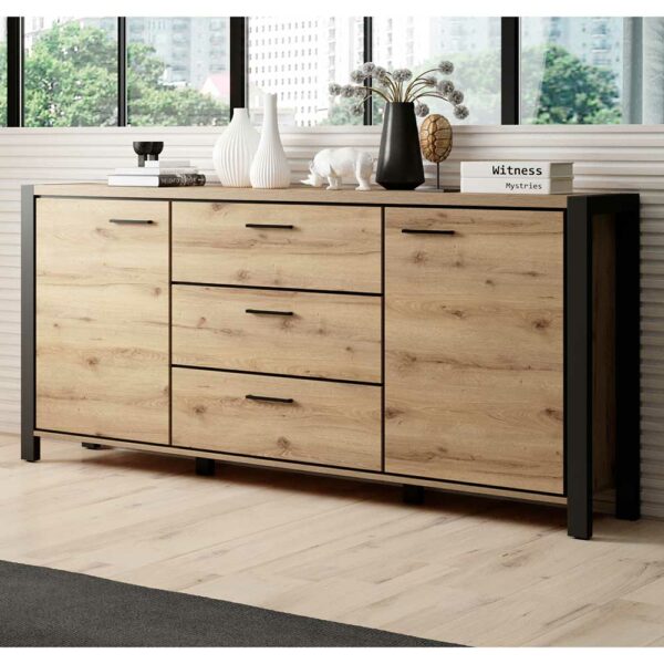 4Home Breites Sideboard im Industry und Loft Stil Wildeichefarben