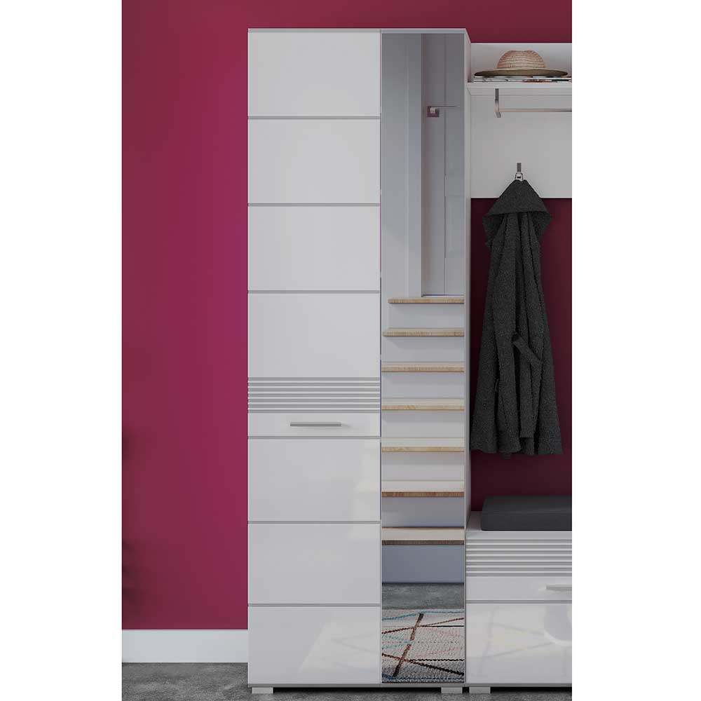 Möbel4Life Weißer Garderobenschrank mit hoher Spiegeltür 62x190x37 cm