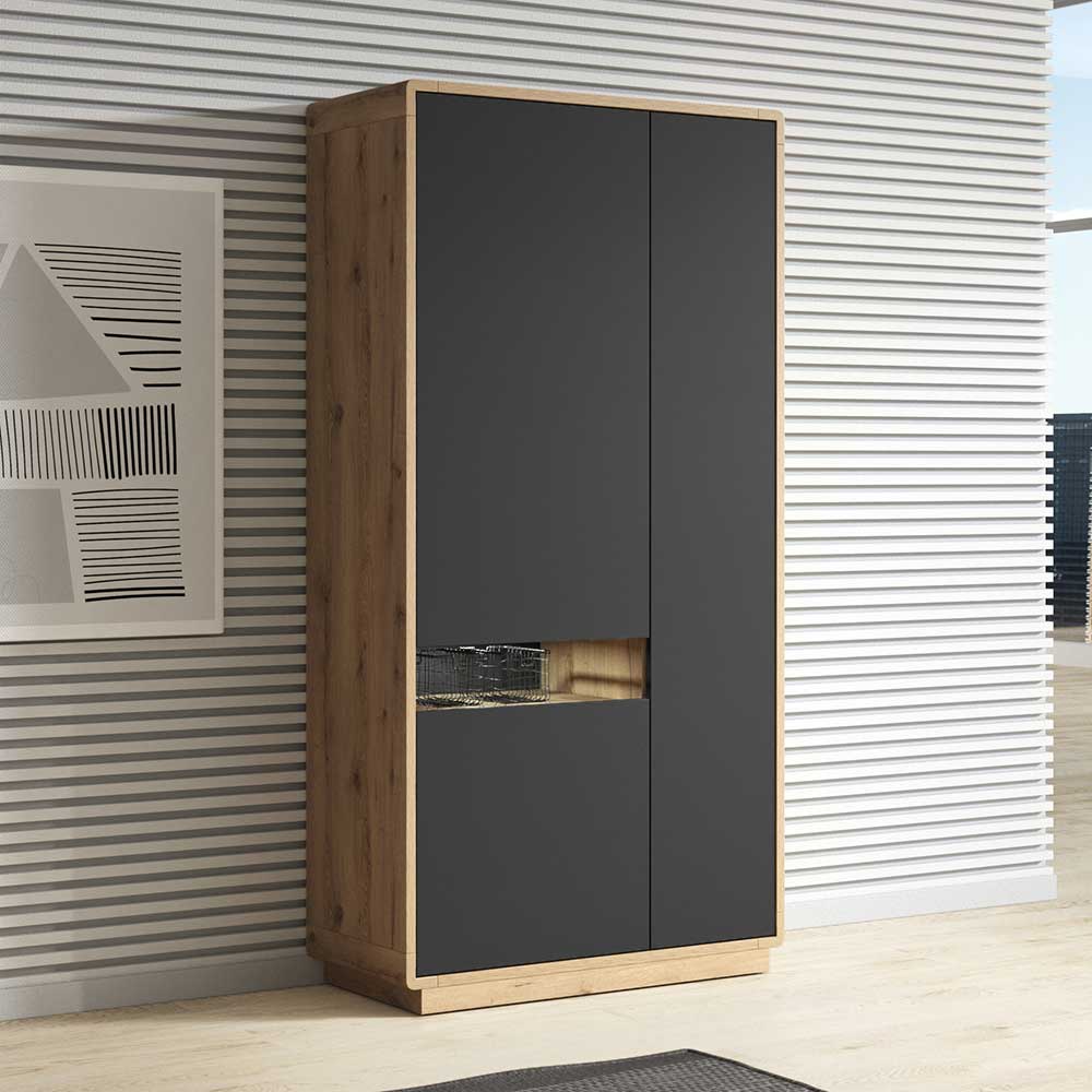 4Home Wohnzimmerschrank in Wildeichefarben und Schwarz 181 cm hoch