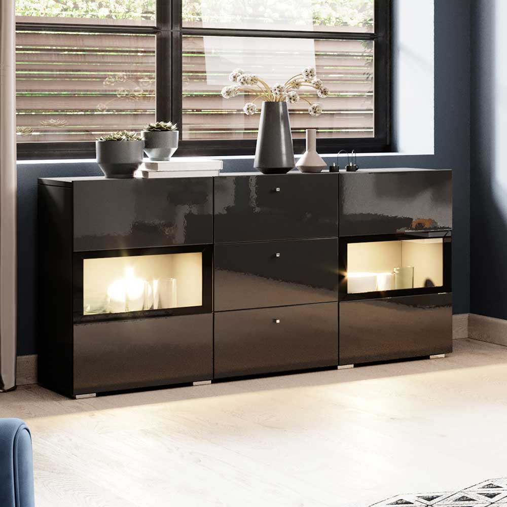 4Home Modernes Sideboard mit Hochglanz Front Schwarz