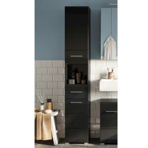 Möbel4Life Moderner Bad Seitenschrank in Schwarz Hochglanz 30 cm breit