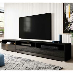 4Home Flaches Fernsehmöbel in Schwarz Hochglanz und matt 270 cm breit