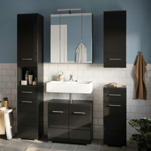 Möbel4Life Komplettes Badezimmer Set in Schwarz Hochglanz modern (fünfteilig)